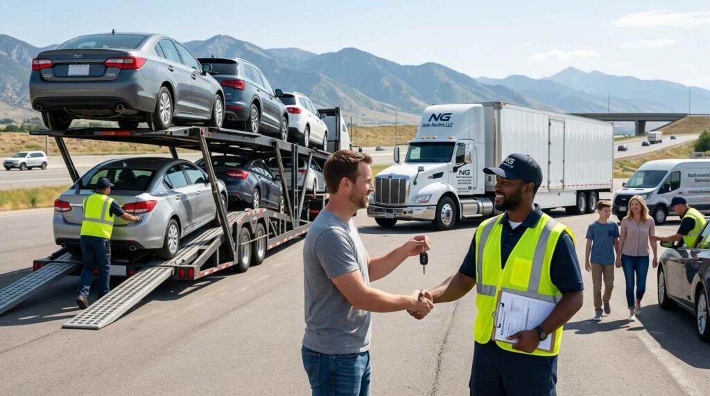 "Car Shipping New York - NG Auto Haulers driver handshake with satisfied customer"