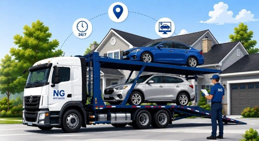 Car transport carrier delivering vehicles to a customer
