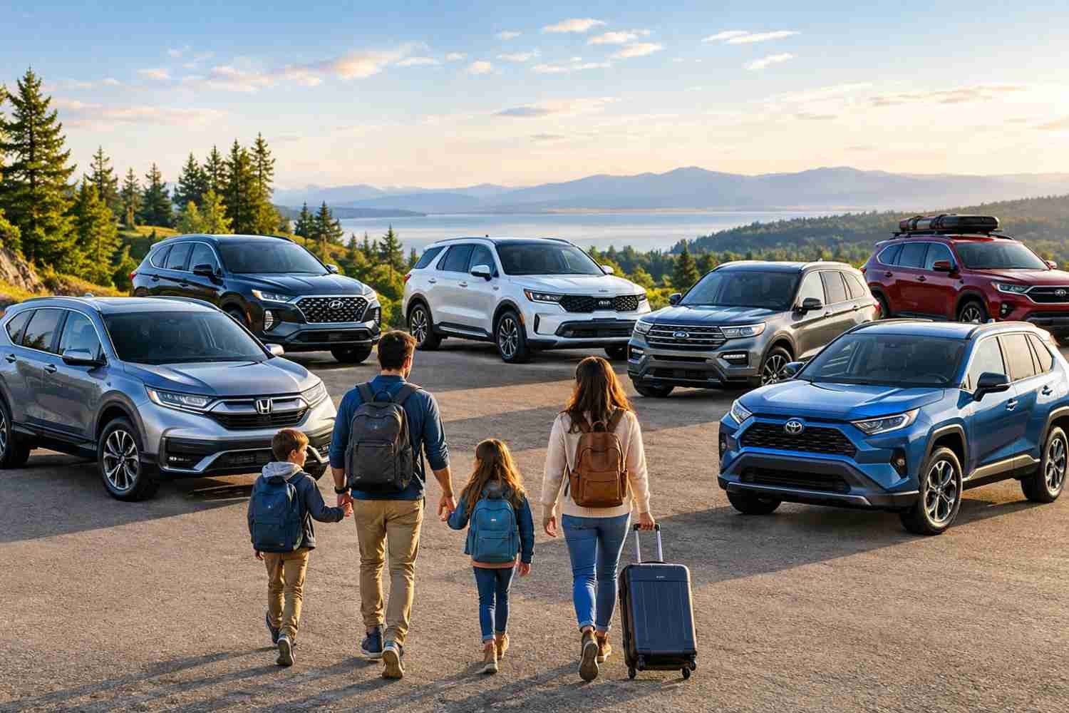 Best family SUVs in 2026 with a family comparing spacious SUVs for everyday driving and road trips.