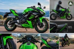 2027 Kawasaki Ninja 650 riding position, 30.9-inch seat height, front fender, and cockpit comfort details