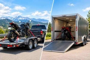 Open vs. enclosed motorcycle transport options for shipping a motorcycle in the USA
